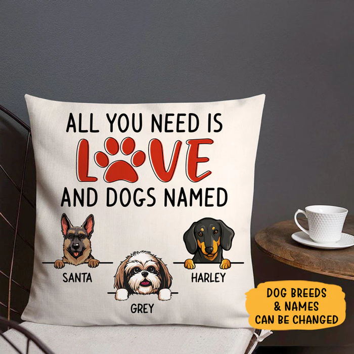Personalized Square Pillow Gifts For Dog Owner All You Need Is Love And Dogs Names Custom Name Sofa Cushion For Birthday