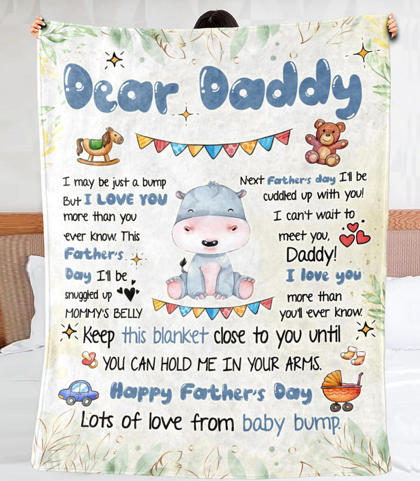 Personalized Blanket To My Dad From Baby Bump Happy Father's Day Cute Funny Baby Hippo Cartoon Design Custom Name