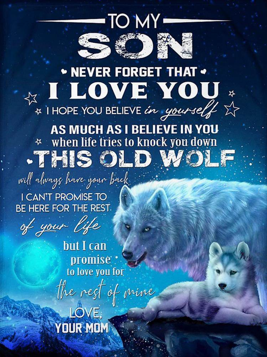 Personalized To My Son Blanket From Mom Always Have Your Back Old & Baby Wolf Under The Moon Printed Custom Name