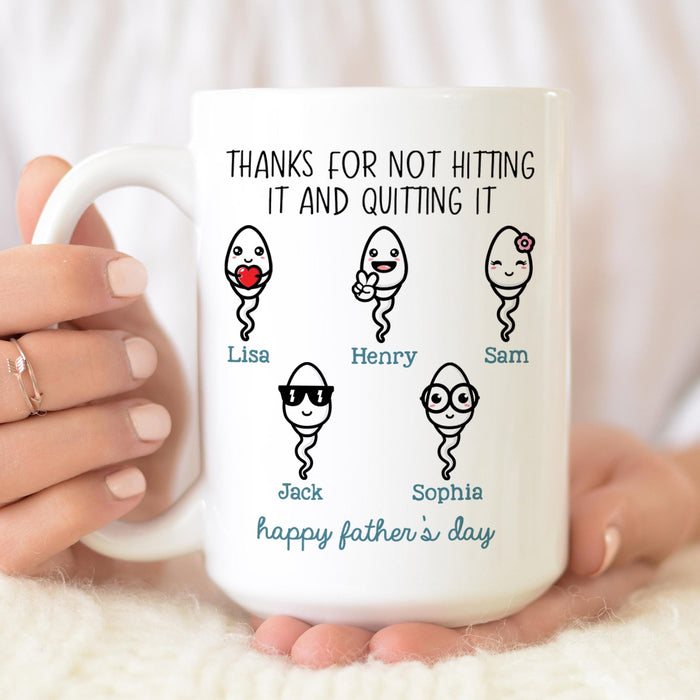 Personalized Ceramic Coffee Mug For Dad Thanks For Funny Naughty Swimming Sperm Custom Kids Name 11 15oz Cup