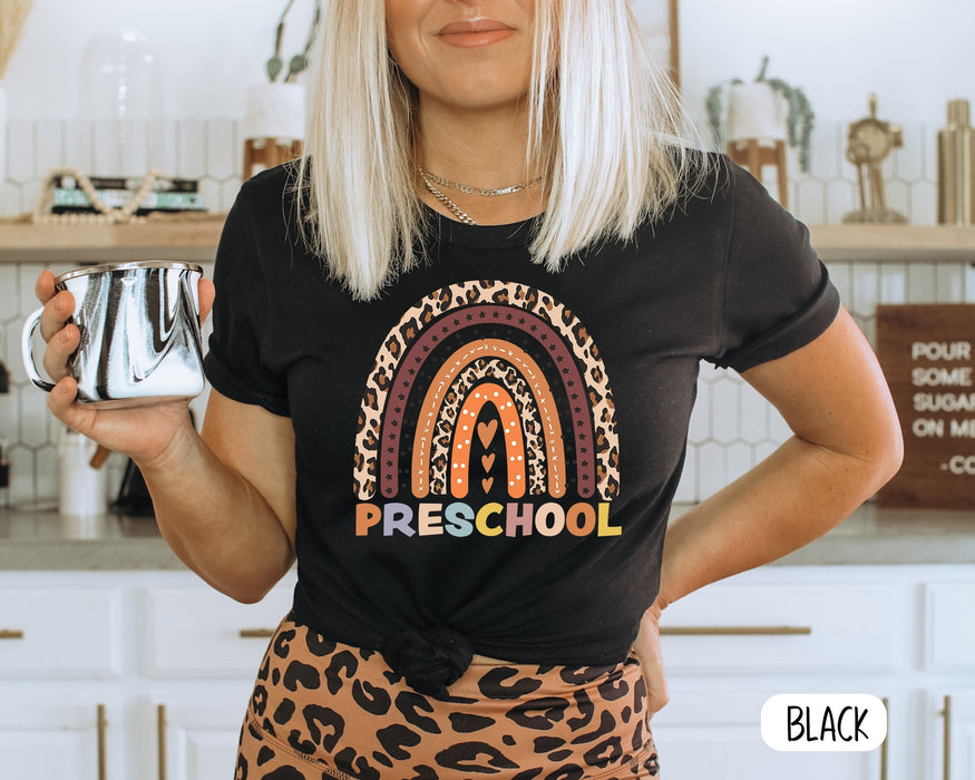 Personalized T-Shirt For Teacher Appreciation Preschool Leopard Boho Rainbow Custom Grade Shirt Gifts For Back To School