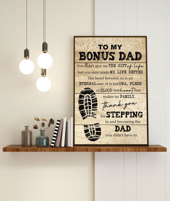 Personalized To My Bonus Dad Canvas Wall Art Thank You For Stepping In Vintage Footprint Design Custom Name
