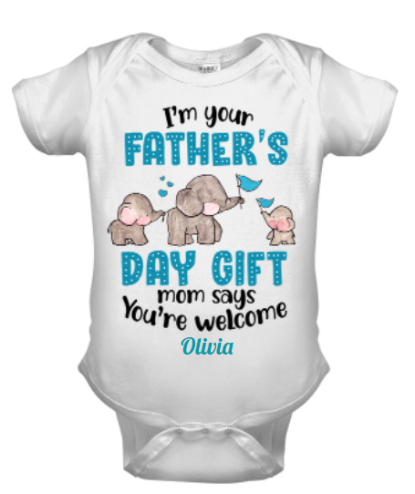 Personalized Baby Onesie For Newborn Baby I'm Your Father's Day Gift Funny Old & Baby Elephant Print Custom Name