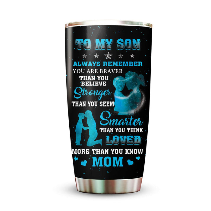 Personalized To My Son Tumbler From Mom You Are Braver Than You Believe Hugging Custom Name Gifts For Birthday