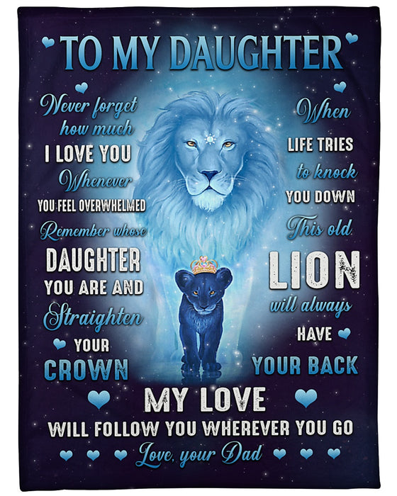 Personalized Blanket To My Daughter From Dad Old & Baby Lion With Crown Print Vintage Design Heart Print Custom Name