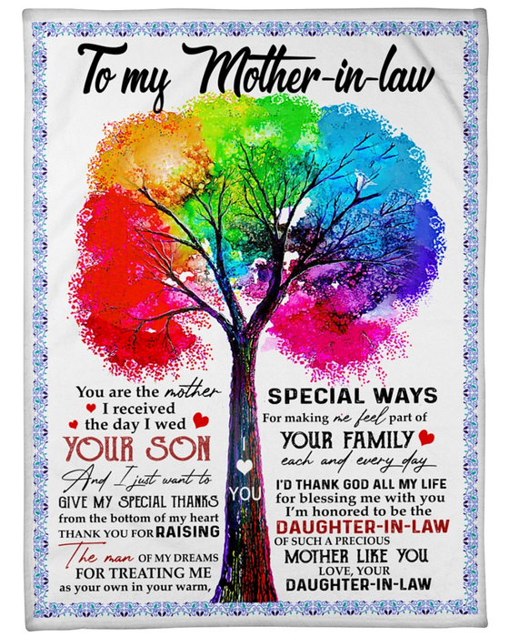 Personalized Blanket To My Mother In Law From Daughter Thank You For Raising Colorful Tree Printed Custom Name