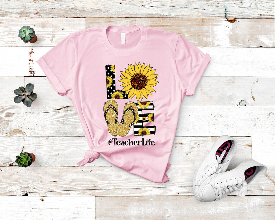 Classic Unisex T-Shirt For Teacher Love Hashtag Teacher Life Sunflower Printed Back To School Outfit