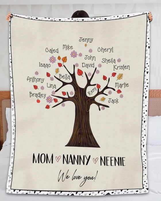 Personalized Blanket For Mom Grandma We Love You Family Tree Printed Rustic Design Custom Grandkids Name