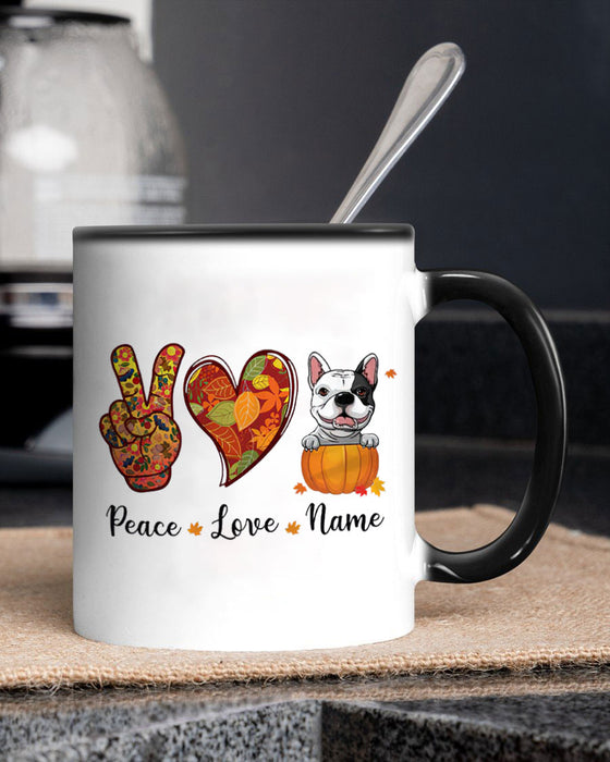 Personalized Coffee Mug Gifts For Dog Owners Peace Love Fall Pumpkins Autumn Custom Name Funny Cup For Thanksgiving