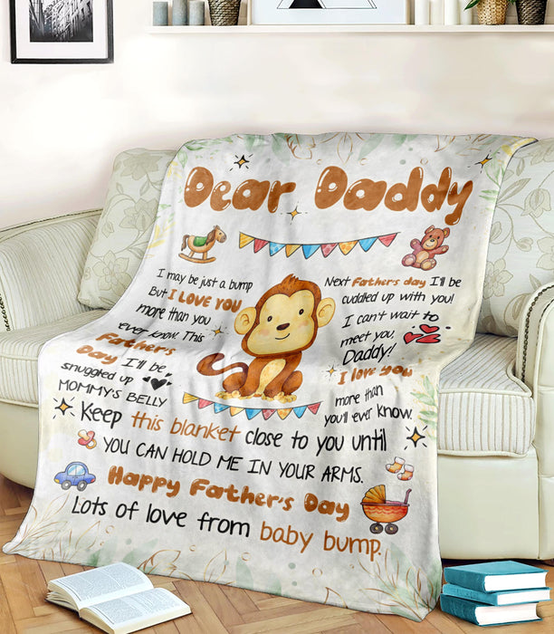 Personalized Blanket To My Dad From Baby Bump Happy Father's Day Funny Baby Monkey Cartoon Design Custom Name