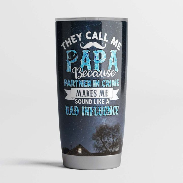 Personalized Tumbler Gifts For Grandpa From Grandkids They Call Me Papa Because Partner In Crime Custom Name Travel Cup