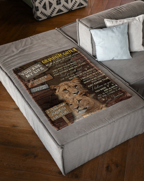 Personalized To My Granddaughter Blanket From Grandpa Grandma Wooden Vintage Lion Family  Custom Name Christmas Gifts