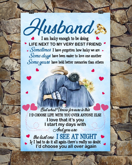 Personalized To My Husband Canvas Wall Art From Wife Old Couple Romantic Saying Blue Theme Custom Name Poster Prints