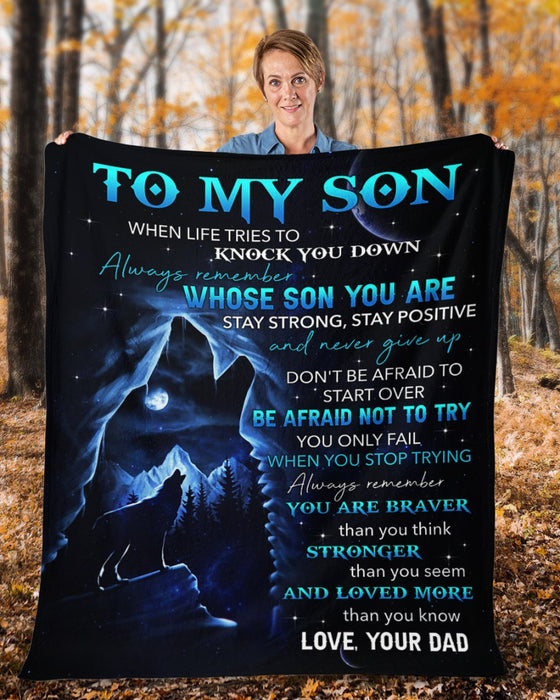 Personalized To My Son Blanket From Mom Dad Custom Name When Life Tries To Knock You Down Wolf Gifts For Birthday