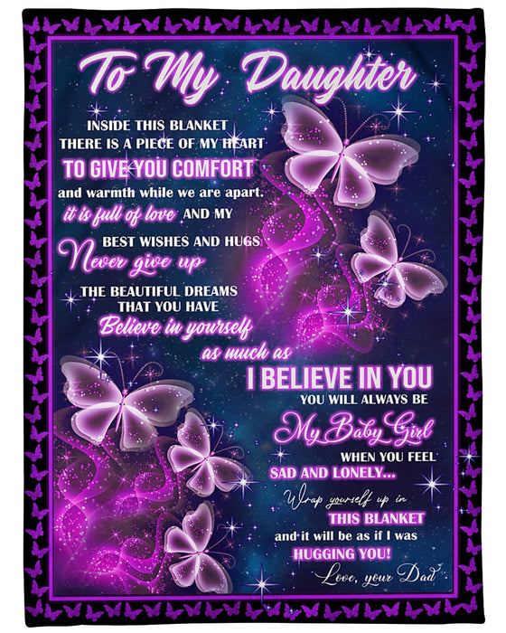 Personalized To My Daughter Blanket From Mom Dad Cute Butterflies Sky Galaxy Design Custom Name Gifts For Birthday