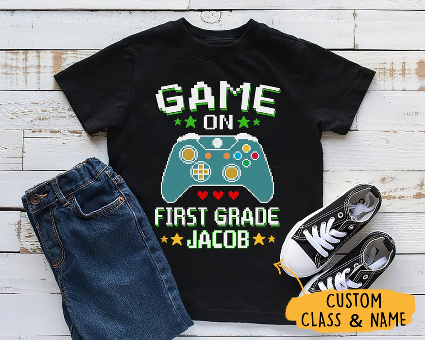Personalized T-Shirt Gifts For Kids Game Lovers Game On First Grade Custom Name & Grade Shirt Back To School Outfit