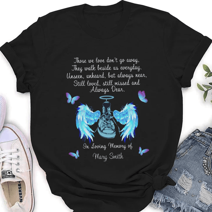 Personalized Memorial T-Shirt For Loss Of Loved Ones They Walk Beside Us Angel Wings Custom Name Bereavement Gifts