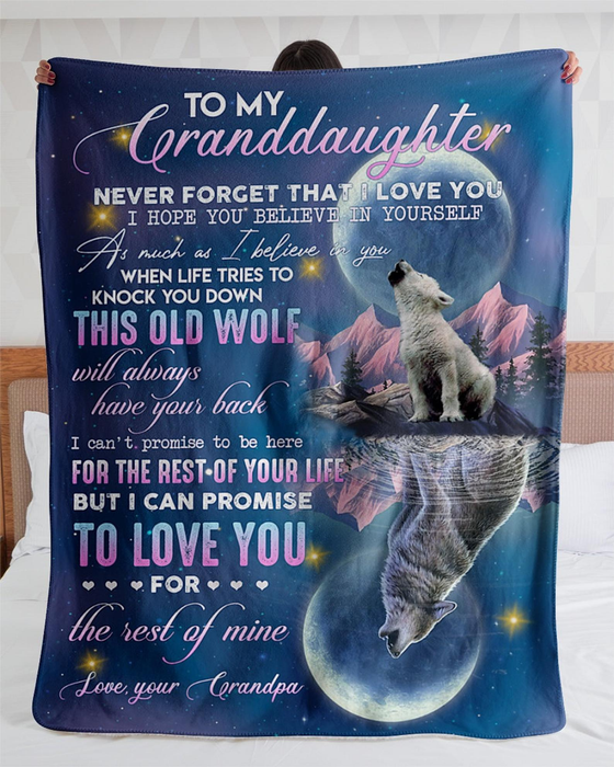 Personalized Lovely Fleece Blanket To My Granddauther Wolf Moon & Shadow Design Prints Custom Name Throw Blanket