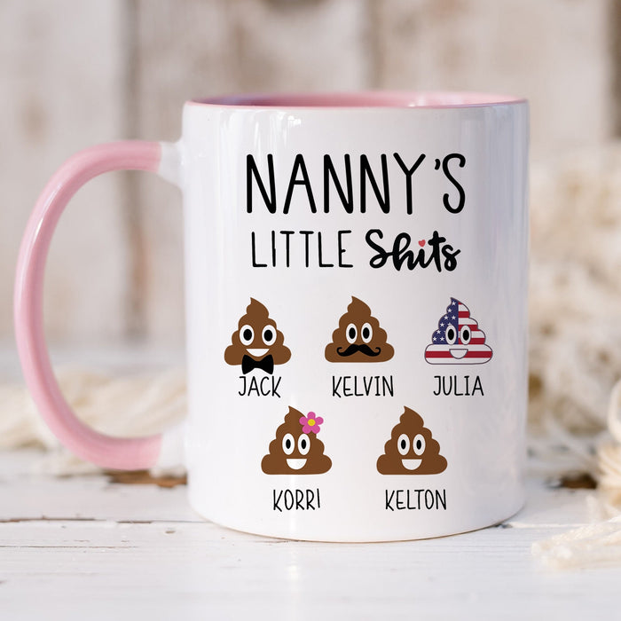 Personalized Accent Mug For Grandma Nanny's Little Shits Custom Grandkids Name 11 15oz Funny Ceramic Coffee Cup
