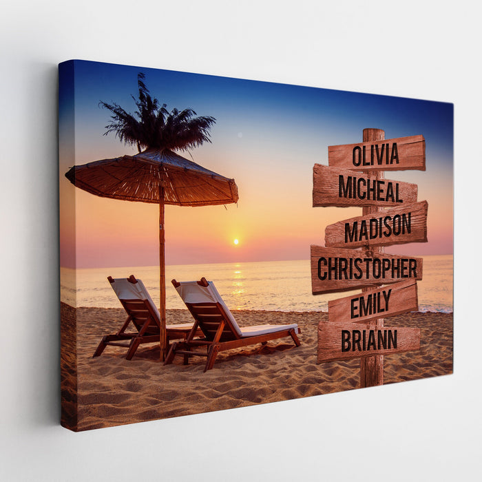 Personalized Canvas Wall Art Gifts For Family Sunset Beach Ocean Direction Signs Custom Name Poster Prints Wall Decor