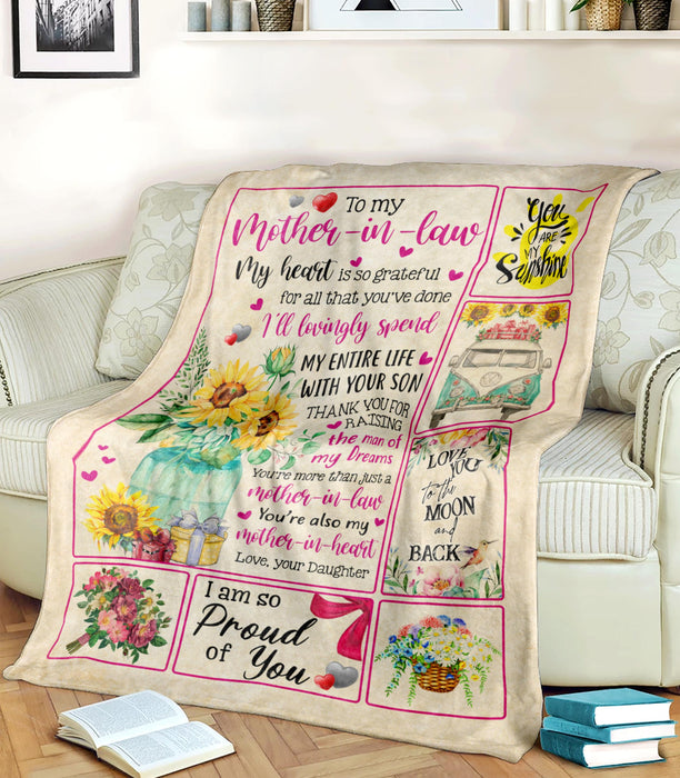 Personalized To My Mother-In-Law Blanket From Daughter My Heart Is So Grateful Flower Printed Mother'S Day Blanket