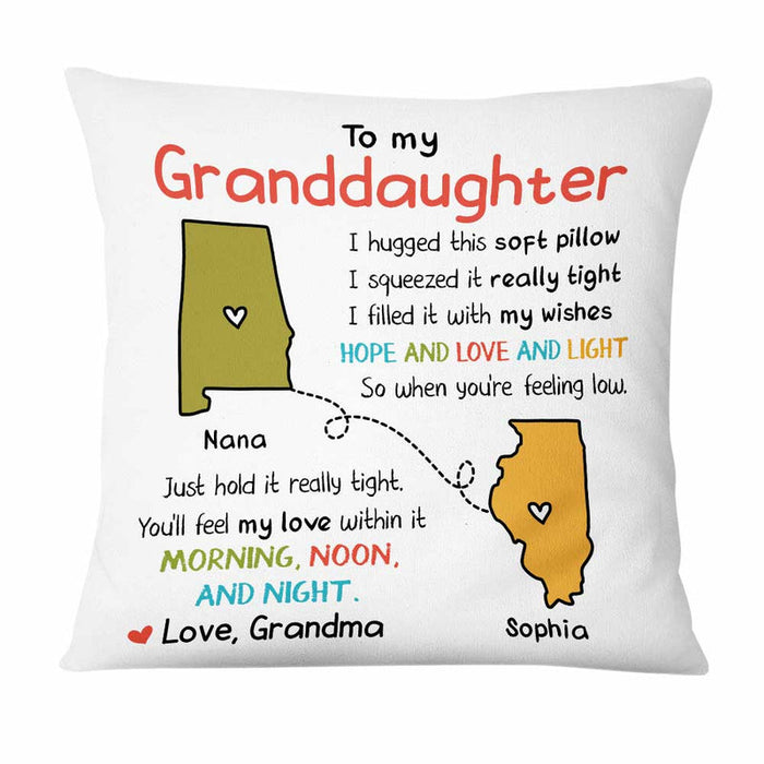 Personalized Square Pillow For Granddaughter Hold It Tight You'll Feel My Love Custom Name Sofa Cushion Birthday Gifts