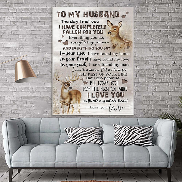 Personalized To My Husband Canvas Wall Art From Wife Deer I Have Completely Fallen For You Custom Name Poster Prints