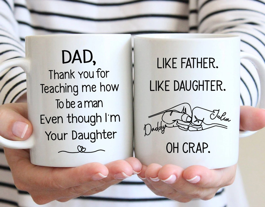 Personalized White Ceramic Mug For Dad Like Father Like Daughter Fist Bump Design Custom Kids Name 11 15oz Cup