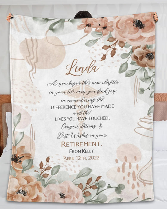 Personalized Retirement Blanket For Nurses Congrats And Best Wishes Flower Design Custom Name And Date