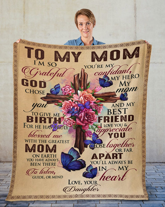 Personalized Blanket To My Mom From Daughter Beautiful Flower & Butterfly With Christ Cross Print Custom Name