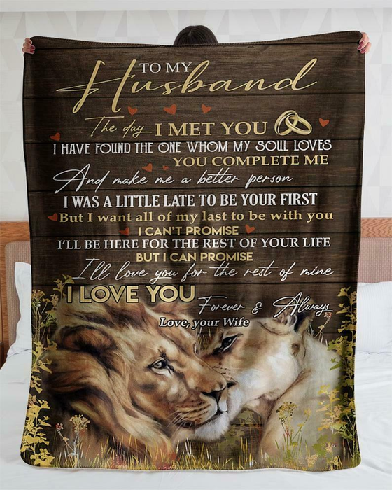 Personalized Fleece Blanket To My Husband From Wife Sweet Lion Couple Design Prints Custom Name Throw Blankets