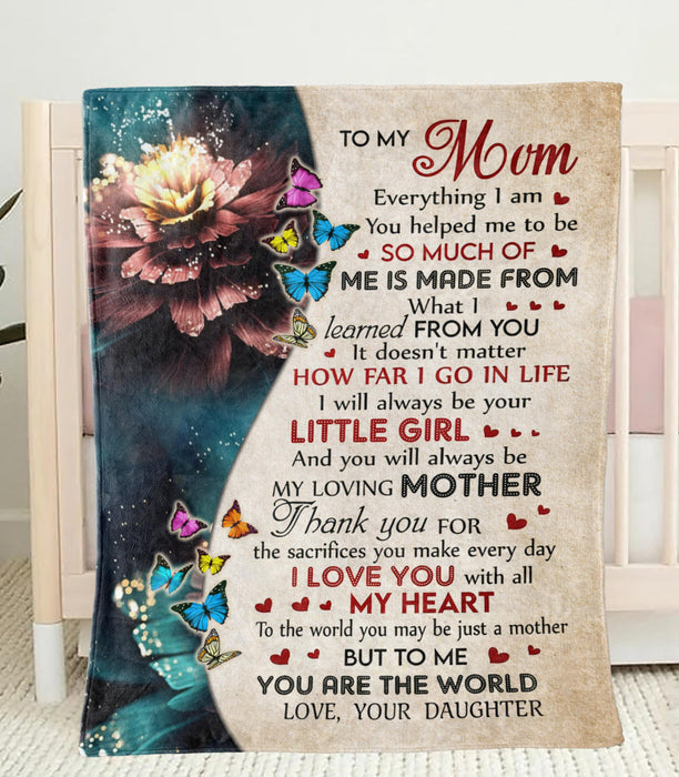 Personalized To My Mom Fleece Blanket From Daughter Print Flower And Butterfly I Love Mom All My Heart