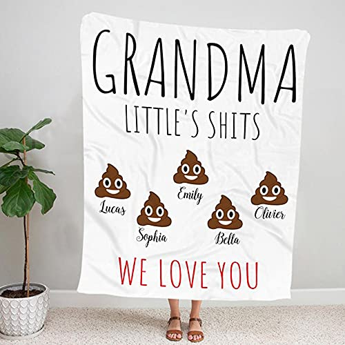 Personalized Blanket Grandma Little'S Shits We Love You Cute Shit Printed Funny Design Custom Grandkids Name