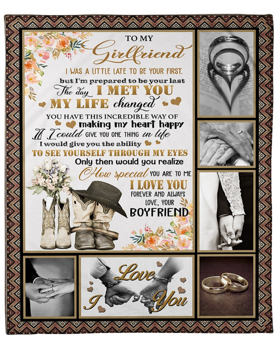 Personalized To My Girlfriend Blanket Gifts From Boyfriend Boots Rings Hand In Hand Flowers Custom Name For Birthday