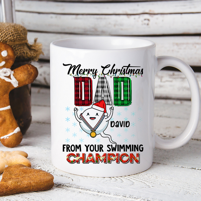 Personalized Coffee Mug For Dad From Kids Your Swimming Funny Sperms Plaid Custom Name Ceramic Cup Gifts For Christmas
