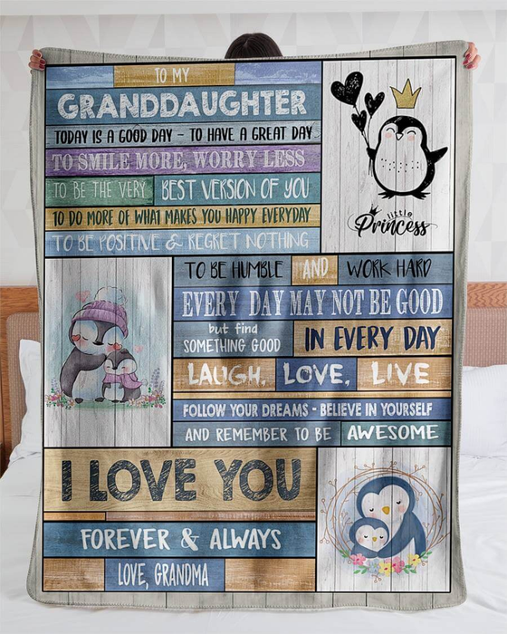 Personalized To My Granddaughter Penguin Blanket From Grandma I Love You Forever And Always Wooden Striped Blanket