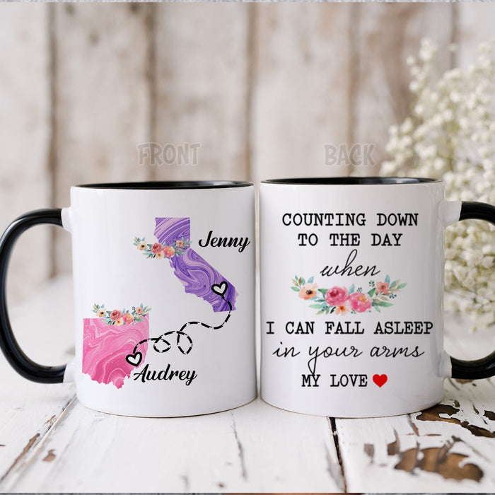 Personalized Coffee Mug For Couples Him Her Floral Counting Down To The Day Custom Name Accent Cup State To State Gifts