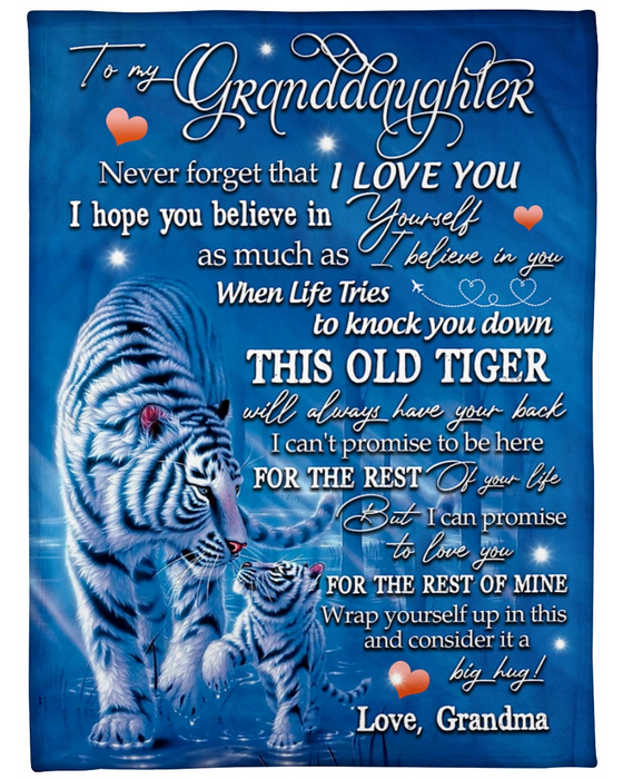 Personalized Blue Fleece Blankets To My Granddaughter White Tiger Family Blankets Custom Name