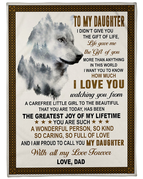 Personalized Blanket To My Daughter From Dad Wonderful Person Wolf Print Vintage Design Custom Name Premium Blanket