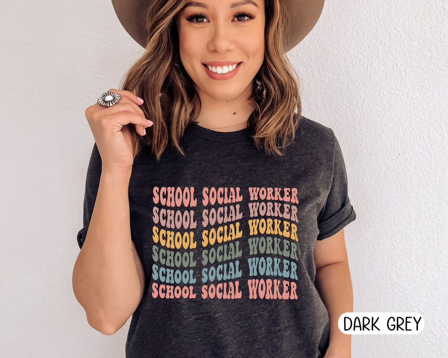 Classic T-Shirt For School Social Worker Colorful Words Teacher Shirt Gifts For Back To School Funny Women Shirt