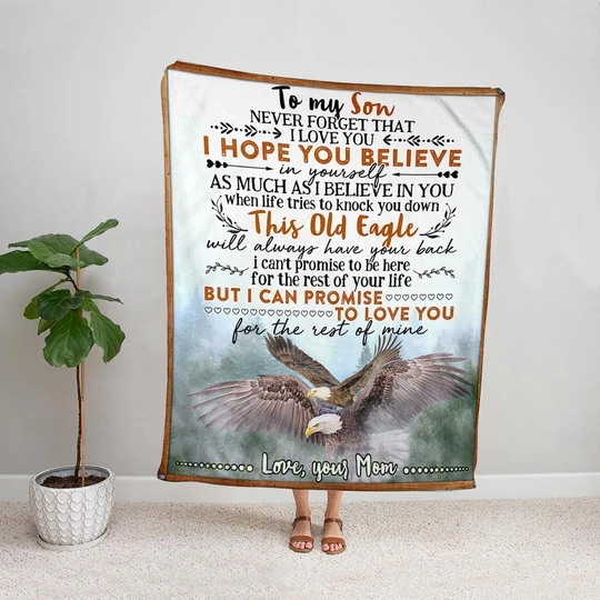 Personalized Sherpa Blanket To My Son From Mom Never Forget That I Love You Custom Name Eagles Flying Forest Printed