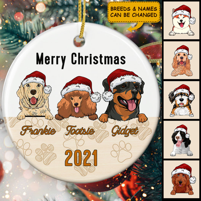 Personalized Ornament For Dog Lovers Merry Paws Santa Hat Printed Custom Name Tree Hanging Gifts For Christmas