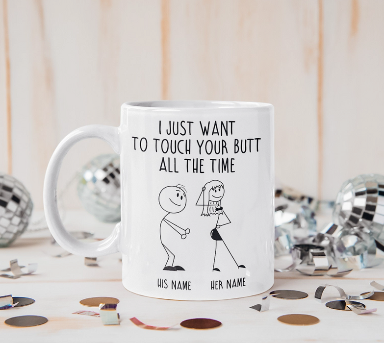 Personalized Coffee Mug Gifts For Him Her Couple Funny Naughty Touch You Butt Custom Name White Cup For Anniversary
