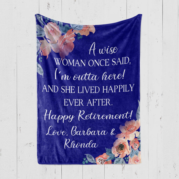 Personalized Retirement Blanket For Colleague She Lived Happily After Flowers Custom Name Retired Gifts For Women