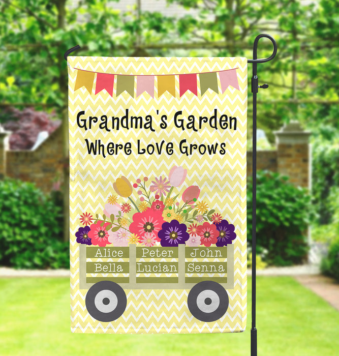 Personalized Garden Flag For Grandma Where Love Grows Flowers Print Custom Grandkids Name Welcome Flag
