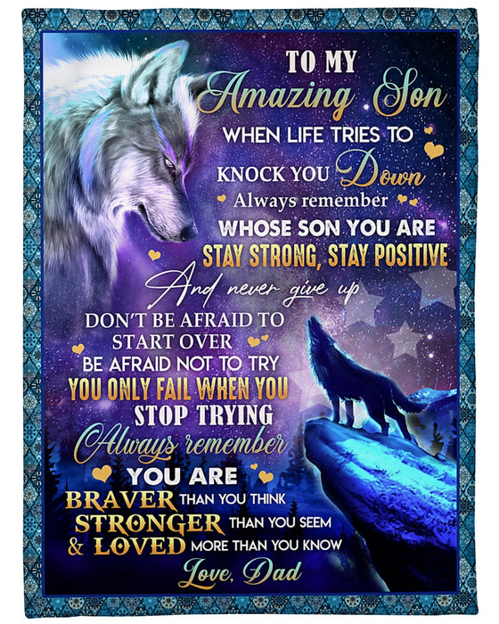 Personalized To My Son Blanket Gifts From Mom Dad Wolf Night Sky Theme Don't Be Afraid Custom Name For Birthday Xmas