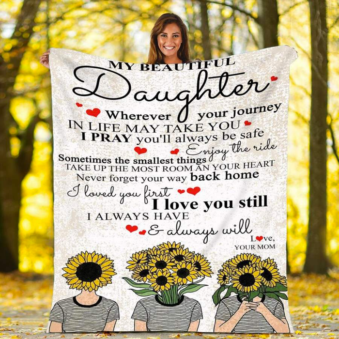 Personalized Lovely Blanket To My Beautiful Daughter Rustic Sunflower Printed Blanket Custom Name