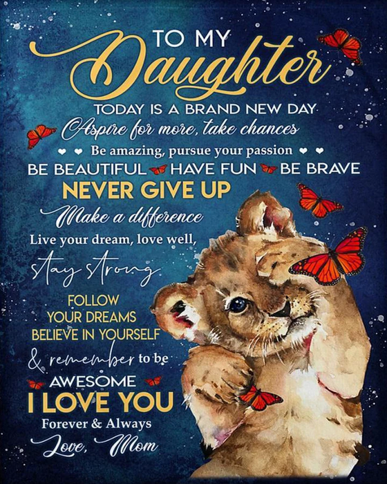 Personalized Blue Blanket For Daughter From Mom I Love You Forever And Always Cute Lion Print Fleece Blanket Customized