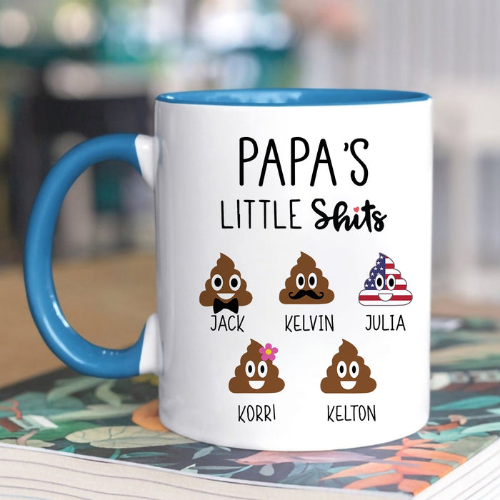 Personalized Accent Mug For Grandpa Papa's Little Shits Funny Shit Custom Grandkids Name 11 15oz Ceramic Cup