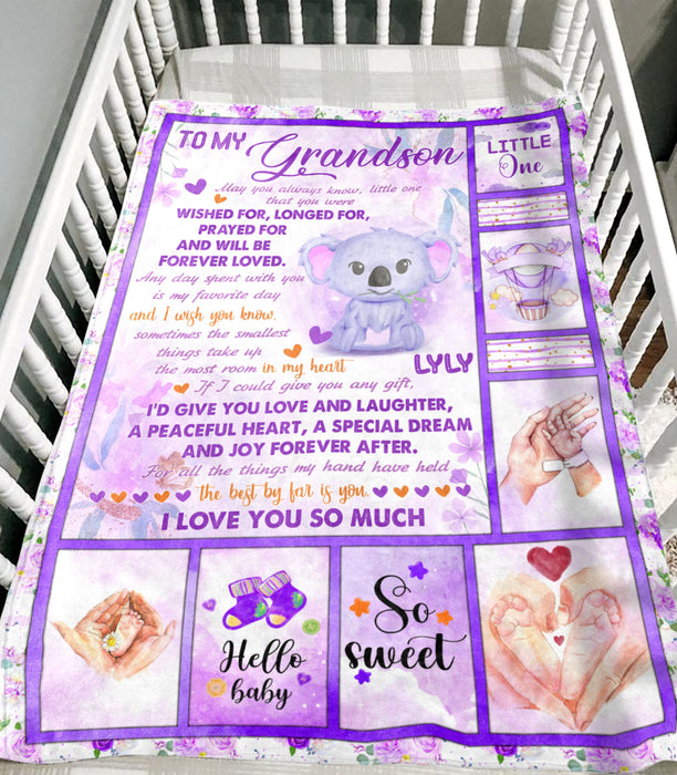 Personalized To My Grandson Blanket From Grandparents Cute Koala A Peaceful Heart Dream Custom Name Gifts For Birthday